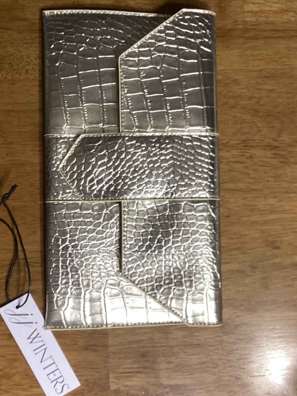 JJ Winters Metallic Silver Faux Croc Phone Wallet Case